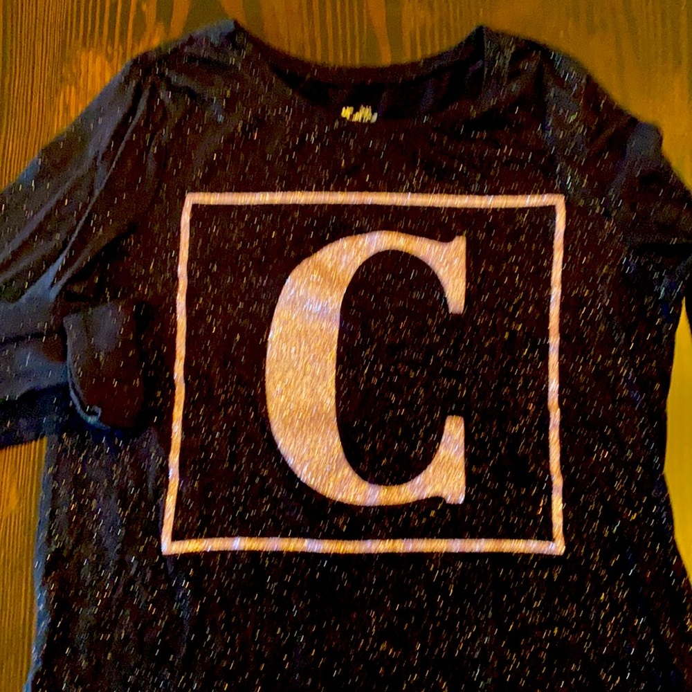 Justice sz 12/14 glitter “C” long sleeve tee